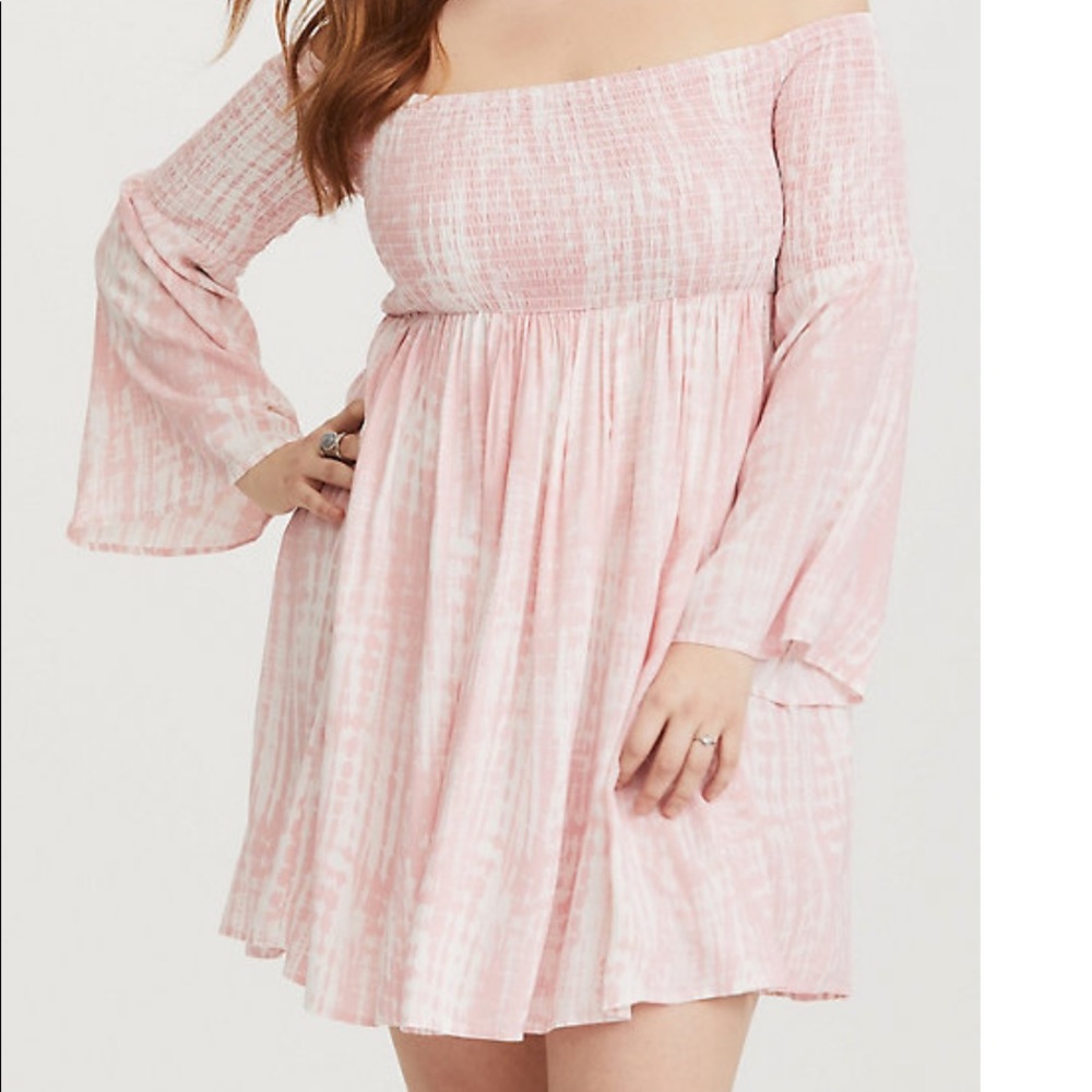 Torrid Pink and White Tie-dye Smocked Minidress